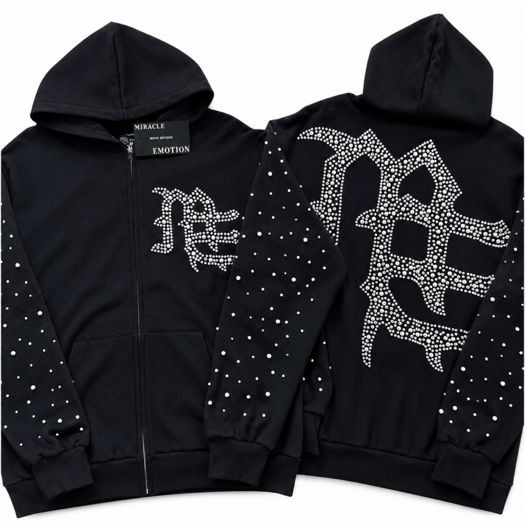 Rhinestone Logo Zip-Up Hoodie