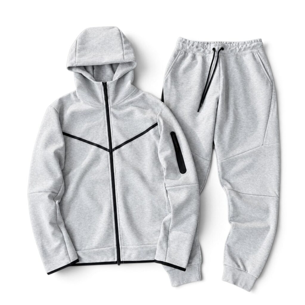 Nike Tech Fleece Tracksuit Full Set – Light Grey | Hooded Jacket + Jogger Pants