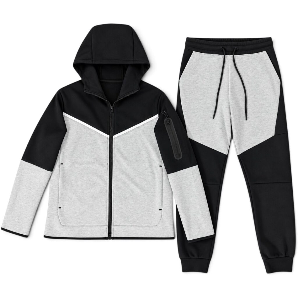 Nike Tech Fleece Tracksuit Full Set – Black & Grey | Hooded Jacket + Jogger Pants